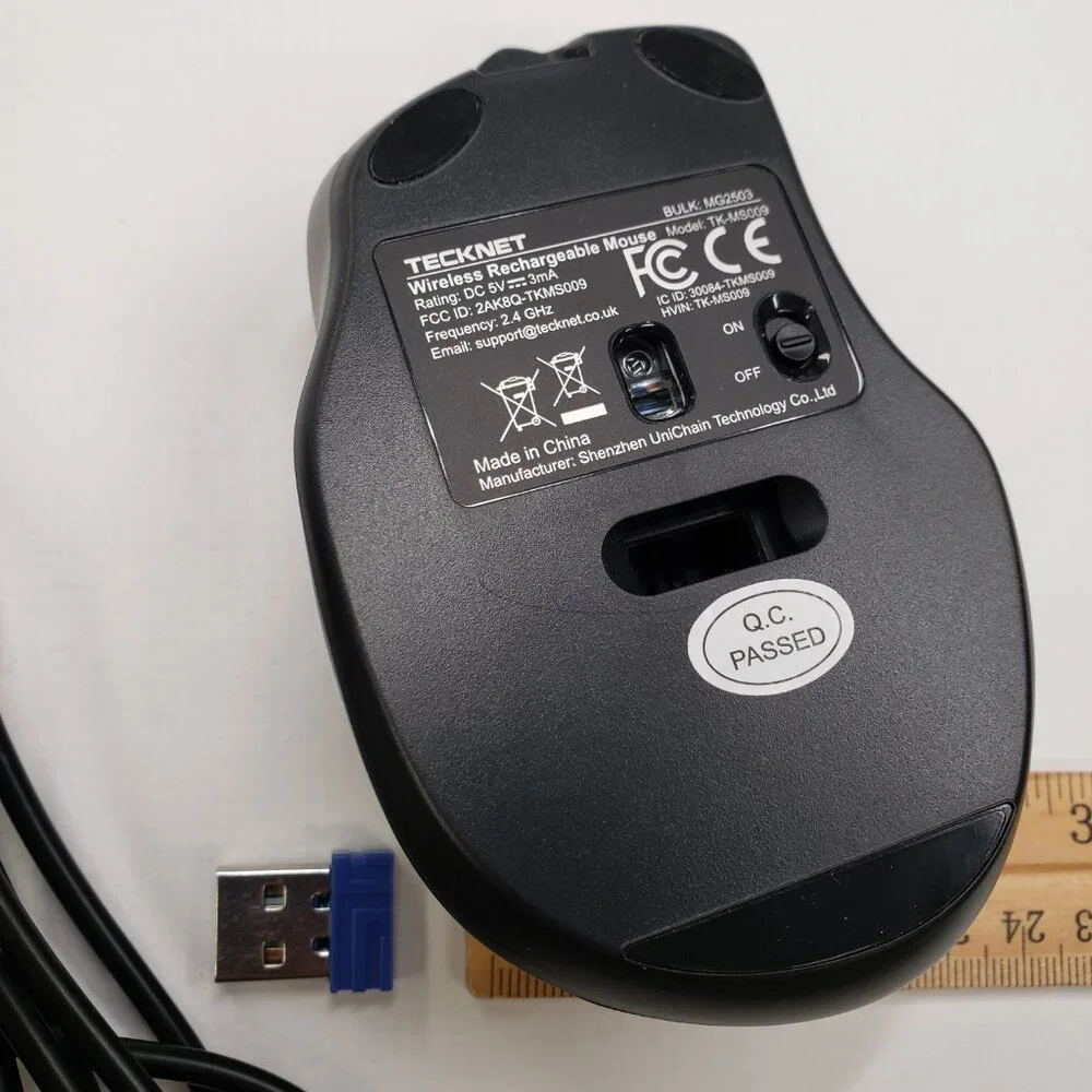 TECKNET Wireless Mouse (2.4G) USB Black for PC MAC. TK-MS009 Rechargeable.